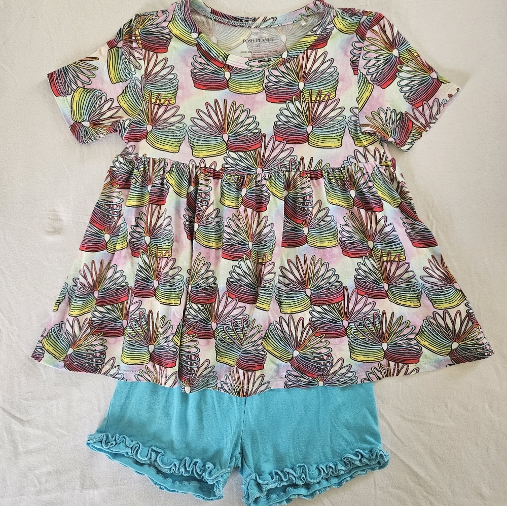 Posh Peanut "Totally Nineties" Peplum Top & Ruffled Short Set NWOT